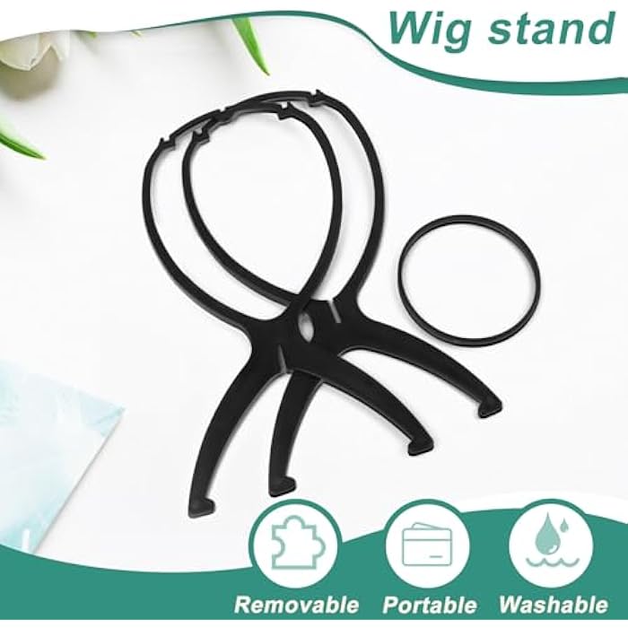 MXTIMWAN Set of 2 wig stand set, wig holder, wig head, wig stand, plastic wigs, black holder, wig stand with 2 wig nets, comb, clips, removable and foldable - Image 2